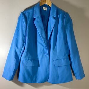 80s/90s Blair Cornflower Blue Blazer Jacket | Barbiecore Bright Blue One Button